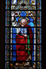 Obraz na płótnie Canvas Christ blessing, stained glass window in the Basilica of Saint Clotilde in Paris, France
