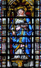 Fototapeta premium Saint Matilda, stained glass window in the Basilica of Saint Clotilde in Paris, France 