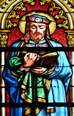 Fototapeta na wymiar Saint Prosper, stained glass window in the Basilica of Saint Clotilde in Paris, France