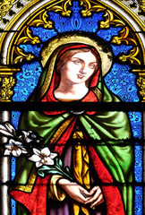 Saint Camilla, stained glass window in the Basilica of Saint Clotilde in Paris, France