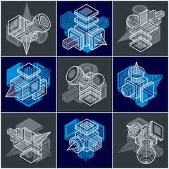 3D engineering vectors, collection of abstract shapes.