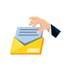 hand with envelope mail isolated icon