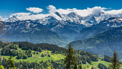 Switzerland, wonderful view on snow Alps near Beatenberg village