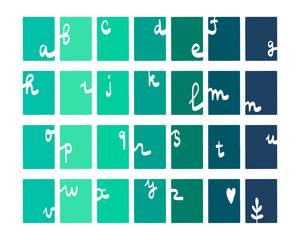 Green and blue set of gradient letters hand drawn alphabet