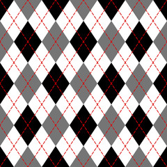Black and white argyle geometric checkered seamless pattern, vector - 256209714