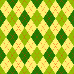 Yellow and green argyle geometric checkered seamless pattern, vector - 256209759
