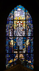 Christ in glory, stained glass windows in the Saint Laurent Church, Paris, France