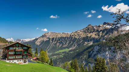 Fototapeta na wymiar Switzerland, sceniс view on snow Alps from Murren village