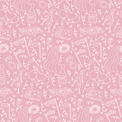 Bachelorette party concept. Seamless pattern. Monochrome doodle.