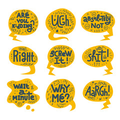 Obraz premium Set of frustrated lettering quotes in speech bubbles with doodles