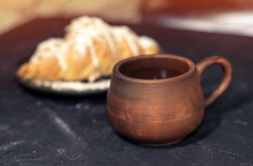 Morning coffee with croissant