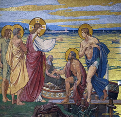 Appearance to the Apostles by the Lake Tiberias, mosaic in the Basilica of the Sacred Heart of Jesus in Paris, France