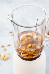Soaked almonds in blender. Making vegan nut milk.