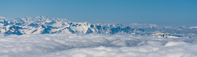 Switzerland, panoramic view from Pilatus on Alps in clouds