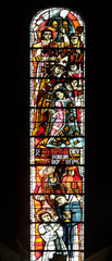 Charles VII's coronation at Reims, stained glass window in Basilica of the Sacre Coeur, dedicated to the Sacred Heart of Jesus in Paris, France