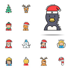 Penguin colored icon. Christmas avatars icons universal set for web and mobile