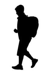 a student boy walking, silhouette vector