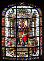 Saint John the Baptist, stained glass windows in the Saint Roch Church, Paris, France