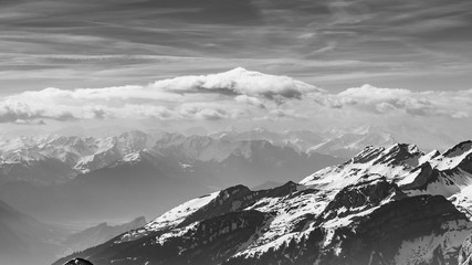 Black and white Alps panorama view