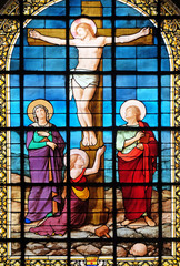 The Crucifixion, stained glass windows in the Saint Roch Church, Paris, France
