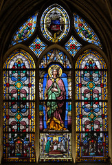 Fototapeta premium Saint Clothilde, stained glass window from Saint Germain-l'Auxerrois church in Paris, France 