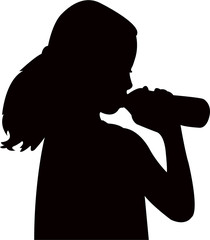 child drinking, silhouette vector