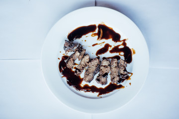 Slices of fried meat with sauce on a plate