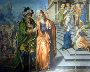 Naklejka premium The Presentation of the Virgin at the Temple, altarpiece in the Saint Germain l'Auxerrois church in Paris, France 