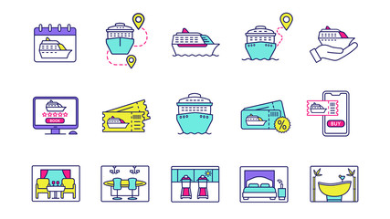 Cruise color icons set