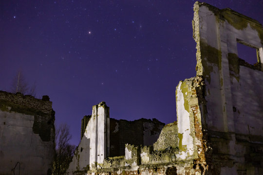 destroyed plant on a background of the starry sky