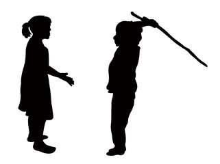 children fighting, silhouette vector