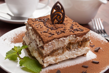 Portion of italian dessert tiramissu