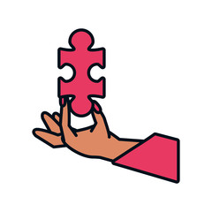 hand with puzzle piece isolated icon