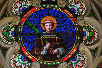 Obraz premium Saint Vincent of Saragossa, stained glass window from Saint Germain-l'Auxerrois church in Paris, France