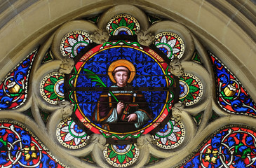 Saint Vincent of Saragossa, stained glass window from Saint Germain-l'Auxerrois church in Paris,...
