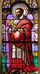 Saint Charles Borromeo, stained glass window from Saint Germain-l'Auxerrois church in Paris, France