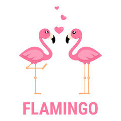 Obraz premium cartoon flamingo boy and girl with heart and text