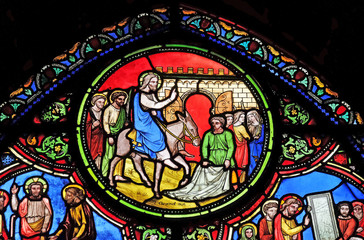 The entry of Jesus into Jerusalem, stained glass window from Saint Germain-l'Auxerrois church in Paris, France