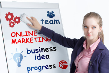 Business, technology, internet and networking concept. Young entrepreneur showing keyword: Online...