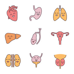 Smiling human internal organs color icons set