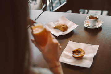 Woman eating breakfast