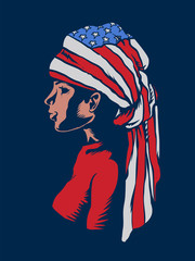 Girl Head Dress American Flag Illustration