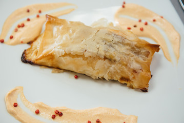 Fried meat in the dough on the table