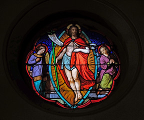 +Resurrection of Christ, stained glass windows in the Saint Eugene - Saint Cecilia Church, Paris, France +