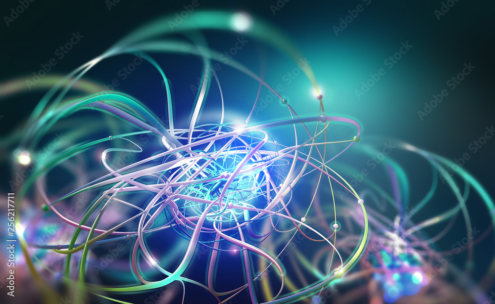 Wall mural artificial intelligence. big data core. neon light pulses. abstract concept of nerve endings in comp