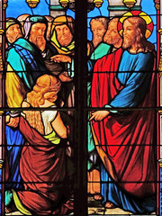 Forgiveness to the adulterous woman, stained glass windows in the Saint Eugene - Saint Cecilia...