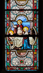 Death of Saint Joseph, stained glass windows in the Saint Nicholas des Champs Church, Paris, France