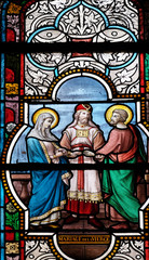 Fototapeta premium Wedding of the Virgin Mary, stained glass windows in the Saint Nicholas des Champs Church, Paris, France 