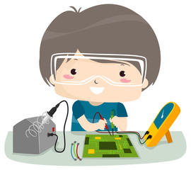 Kid Boy Robotics Summer Camp Illustration