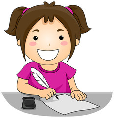 Kid Girl Quill Pen Write Illustration